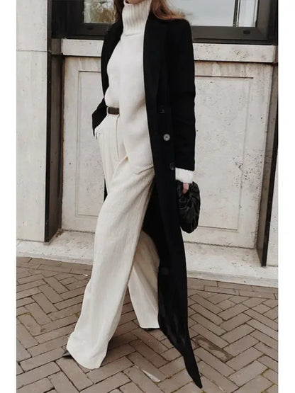 Damen Wollmantel – Tailored Fit – Zweireihig – Lange Länge – Revers 1