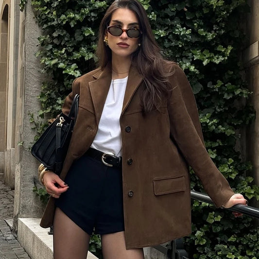 Damenjacke aus Wildleder – Vintage Braune Demi-Saison Jacke für Herbst und Winter 1