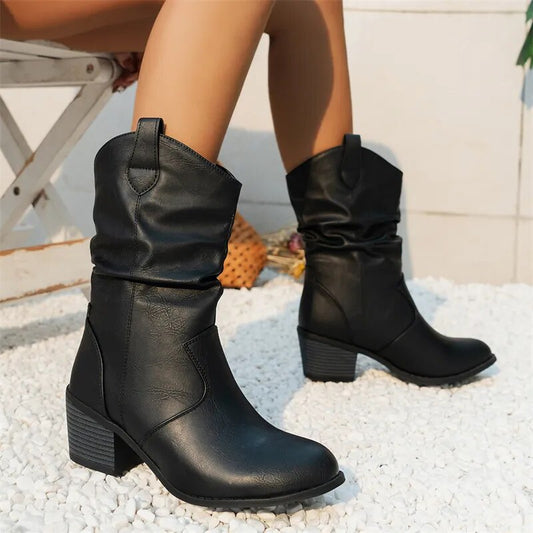 Damenstiefel Schwarz aus Leder im Western Stil – Größen 36 bis 42, Bequeme und Elegante Stiefel für jeden Anlass 0