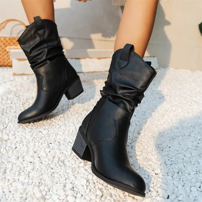 Damenstiefel Schwarz aus Leder im Western Stil – Größen 36 bis 42, Bequeme und Elegante Stiefel für jeden Anlass 1