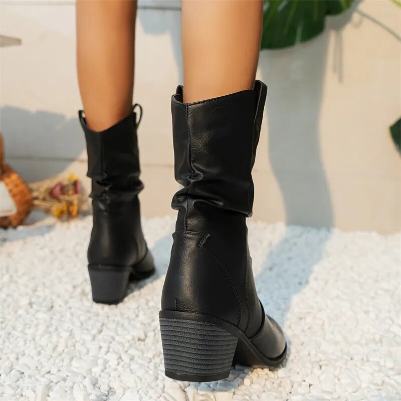 Damenstiefel Schwarz aus Leder im Western Stil – Größen 36 bis 42, Bequeme und Elegante Stiefel für jeden Anlass 3