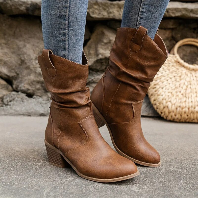 Damenstiefel Schwarz aus Leder im Western Stil – Größen 36 bis 42, Bequeme und Elegante Stiefel für jeden Anlass 4