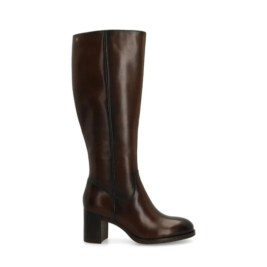 Damenstiefel aus Leder in Dunkelbraun mit Blockabsatz – Elegante hohe Stiefel für Herbst und Winter 0