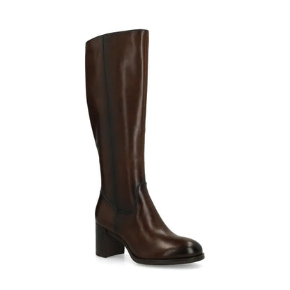 Damenstiefel aus Leder in Dunkelbraun mit Blockabsatz – Elegante hohe Stiefel für Herbst und Winter 2