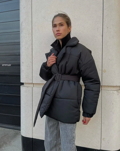 Dolie | Puffer-Winterjacke mit Gürtel für Damen 6