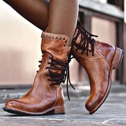 Elegante Vintage Lederstiefel für Damen – Halblang, Hochwertiges Leder, Perfekt für Jeden Anlass 0