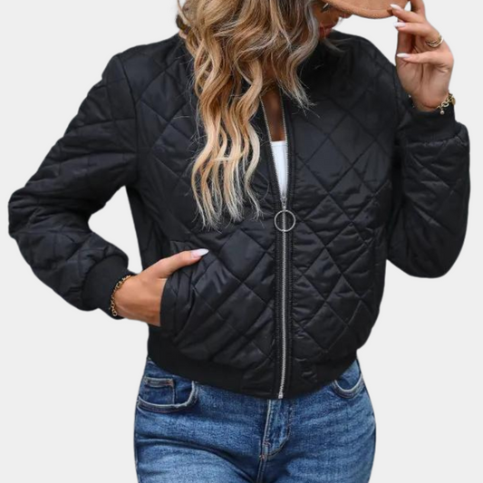 Elfenbein | Bomber-Winterjacke mit durchgehendem Reißverschluss für Damen 0
