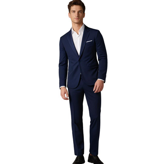 Men's Suit Navy Size L Polyester Slim Fit Elegant Wedding Suit-1