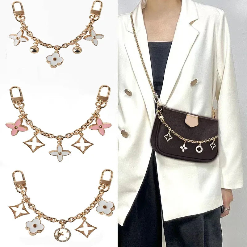 Fashion New Product Black and White Four Leaf Old Flower Trendy Jewelry Bag Decoration Chain Phone Decoration Pendant Accessory 0