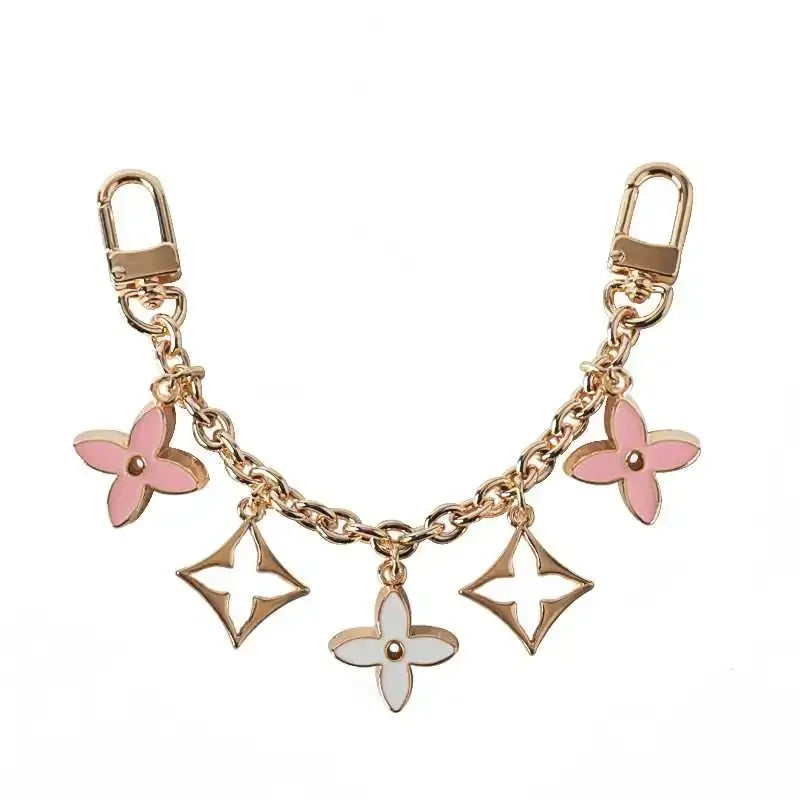 Fashion New Product Black and White Four Leaf Old Flower Trendy Jewelry Bag Decoration Chain Phone Decoration Pendant Accessory 3