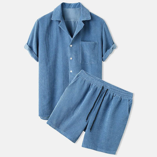 Männer Cord-Set Kurzarm Hemd und Shorts Atmungsaktiv Weich-1
