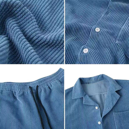 Männer Cord-Set Kurzarm Hemd und Shorts Atmungsaktiv Weich-4