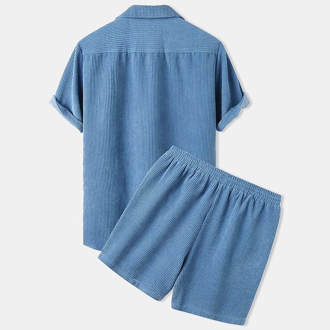 Männer Cord-Set Kurzarm Hemd und Shorts Atmungsaktiv Weich-5