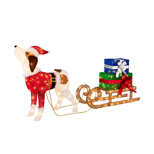 FestivePaws – Beleuchteter Weihnachtshundeschlitten mit Geschenkbox-Dekoration 0