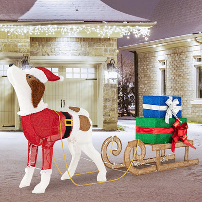 FestivePaws – Beleuchteter Weihnachtshundeschlitten mit Geschenkbox-Dekoration 1