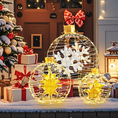 FestiveSpheres – 3 Stück LED-Weihnachtskugeln als hängende und stehende Dekoration 1