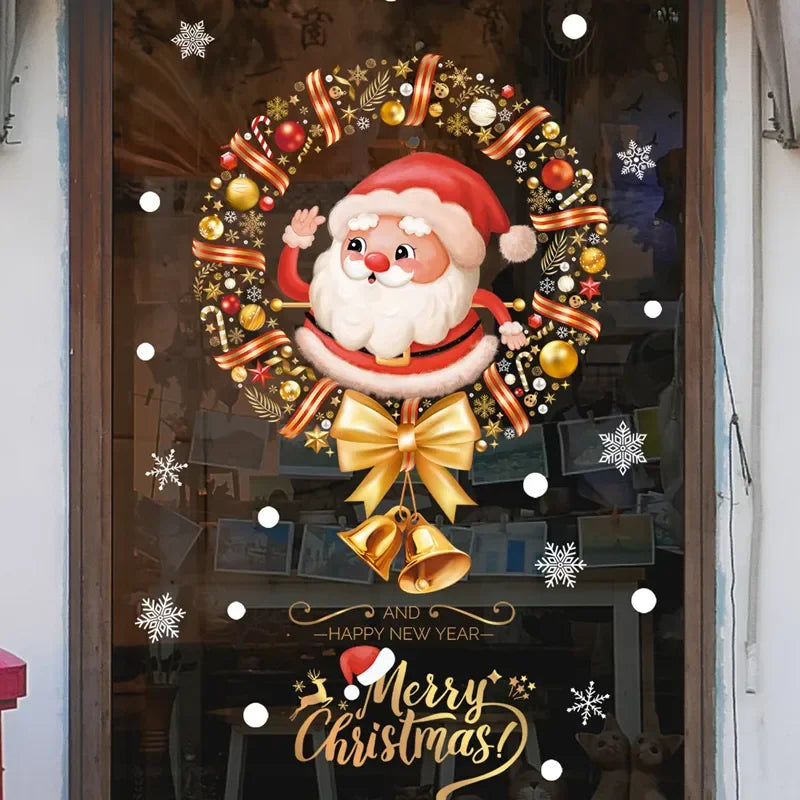 Festliche Weihnachtsfensterdeko – Wiederverwendbare PVC-Glasstickers mit Santa und Weihnachtsbaum, 19 x 36,5 cm 1