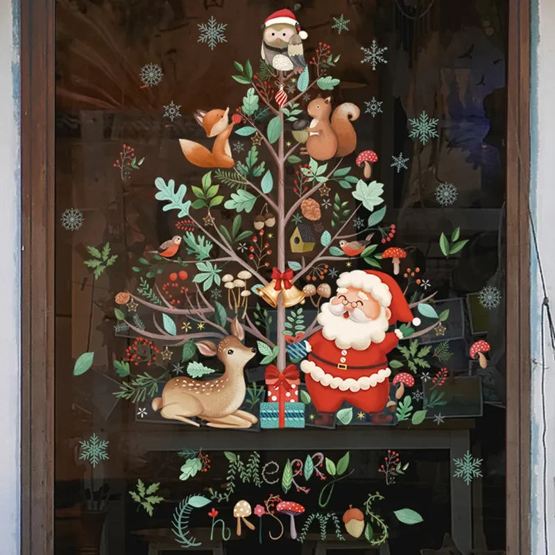 Festliche Weihnachtsfensterdeko – Wiederverwendbare PVC-Glasstickers mit Santa und Weihnachtsbaum, 19 x 36,5 cm 2