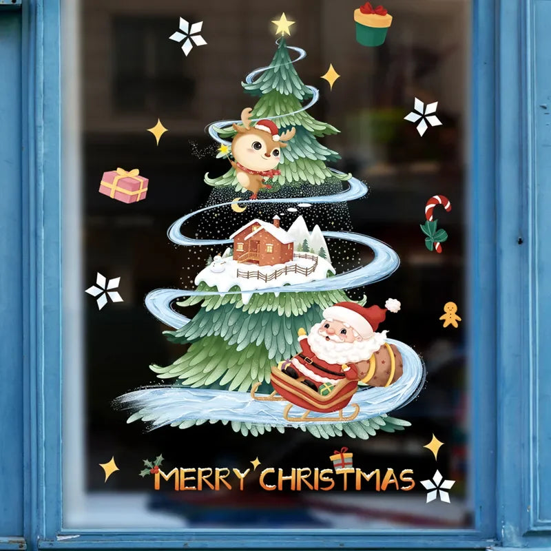 Festliche Weihnachtsfensterdeko – Wiederverwendbare PVC-Glasstickers mit Santa und Weihnachtsbaum, 19 x 36,5 cm 3