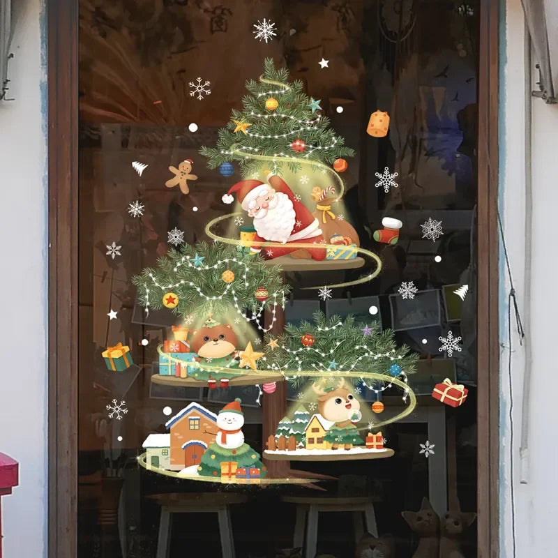 Festliche Weihnachtsfensterdeko – Wiederverwendbare PVC-Glasstickers mit Santa und Weihnachtsbaum, 19 x 36,5 cm 4