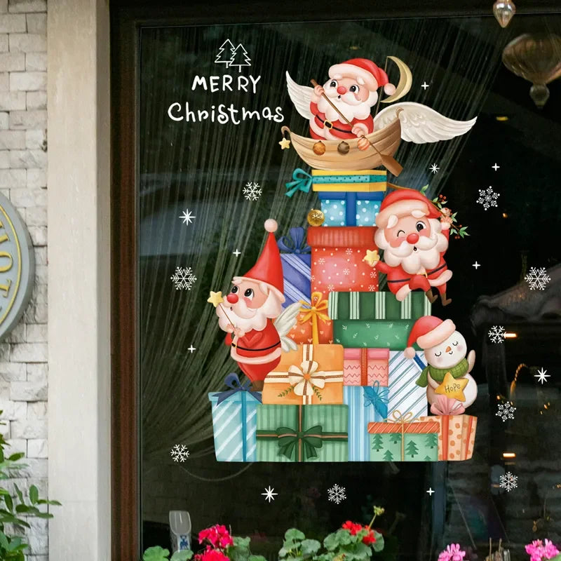 Festliche Weihnachtsfensterdeko – Wiederverwendbare PVC-Glasstickers mit Santa und Weihnachtsbaum, 19 x 36,5 cm 5