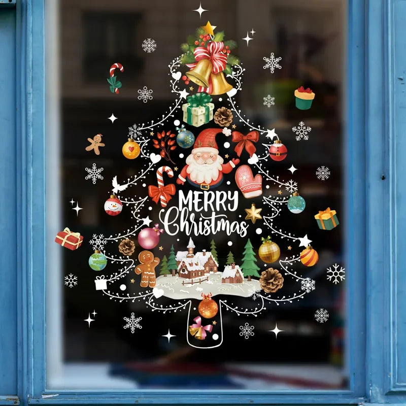 Festliche Weihnachtsfensterdeko – Wiederverwendbare PVC-Glasstickers mit Santa und Weihnachtsbaum, 19 x 36,5 cm 6