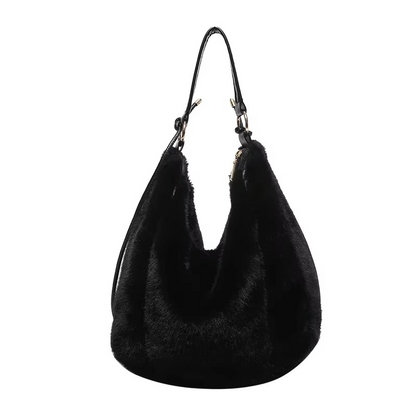 Flauschige Umhängetasche Damen mit Reißverschluss – Geräumige und Weiche Crossbody Bag für Freizeit und Winteroutfits 0