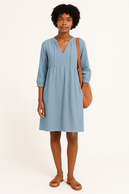Damen Hemdkleid Blau Größe M Leinen - Lässiges Hemdblusenkleid für Freizeit und Alltag-2