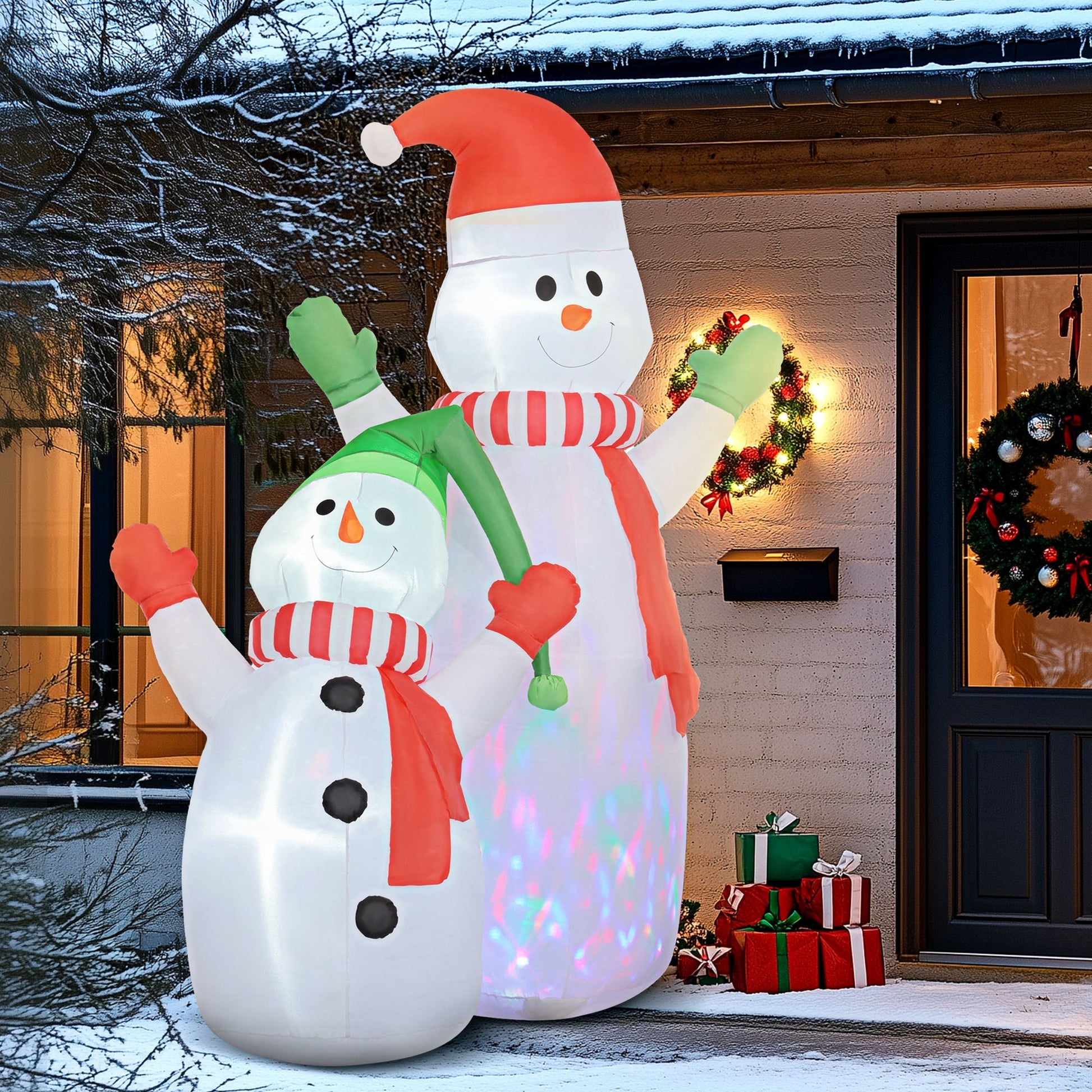 FrostyFamily – Große Weihnachtsdekoration Schneemann mit Kind und LED-Lichtern 2