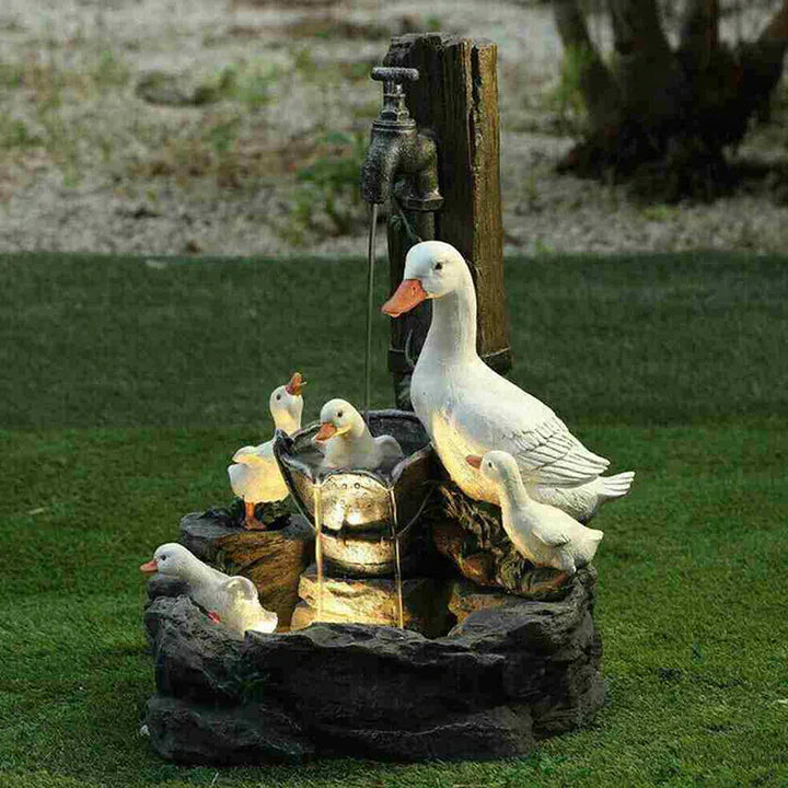 Gartenbrunnen – Quackhaven-Entenfamilie, dekoratives Wasserspiel für den Außenbereich für ruhige Gärten, leichtes Harzdesign 2