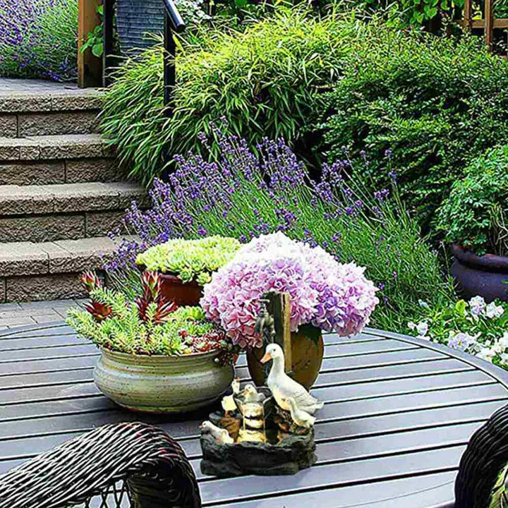 Gartenbrunnen – Quackhaven-Entenfamilie, dekoratives Wasserspiel für den Außenbereich für ruhige Gärten, leichtes Harzdesign 3