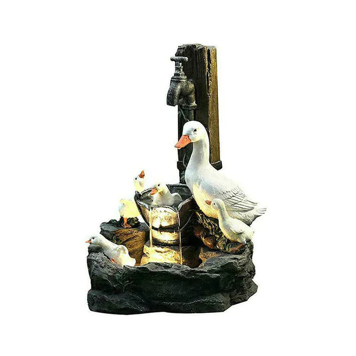 Gartenbrunnen – Quackhaven-Entenfamilie, dekoratives Wasserspiel für den Außenbereich für ruhige Gärten, leichtes Harzdesign 4