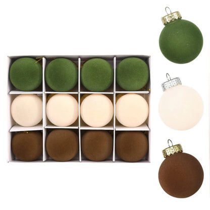 Gevlokte Weihnachtsbaumkugeln Set aus Kunststoff – 12 Weiße Ornamente mit Samtoberfläche, 7 cm 4