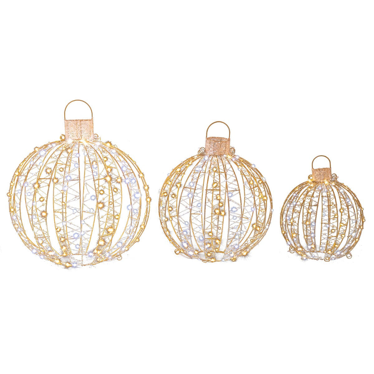 GoldenGlow – 3er-Set LED-Weihnachtskugellichter mit 30 Kabelbindern 0