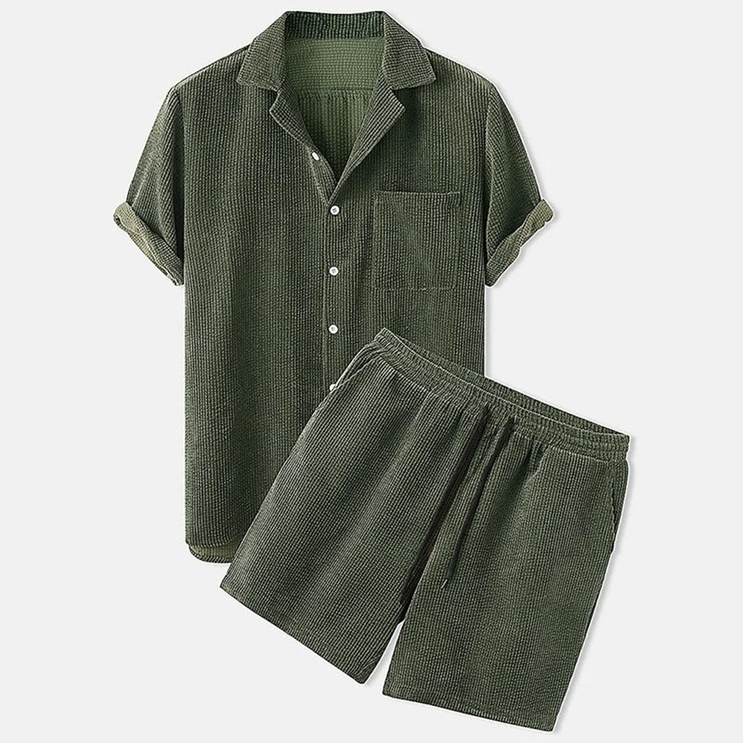 Variant image for Herren Set Beige Größe M Polyester Cord Kurzarmhemd und Shorts-13