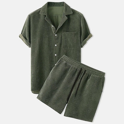 Variant image for Herren Set Beige Größe M Polyester Cord Kurzarmhemd und Shorts-13