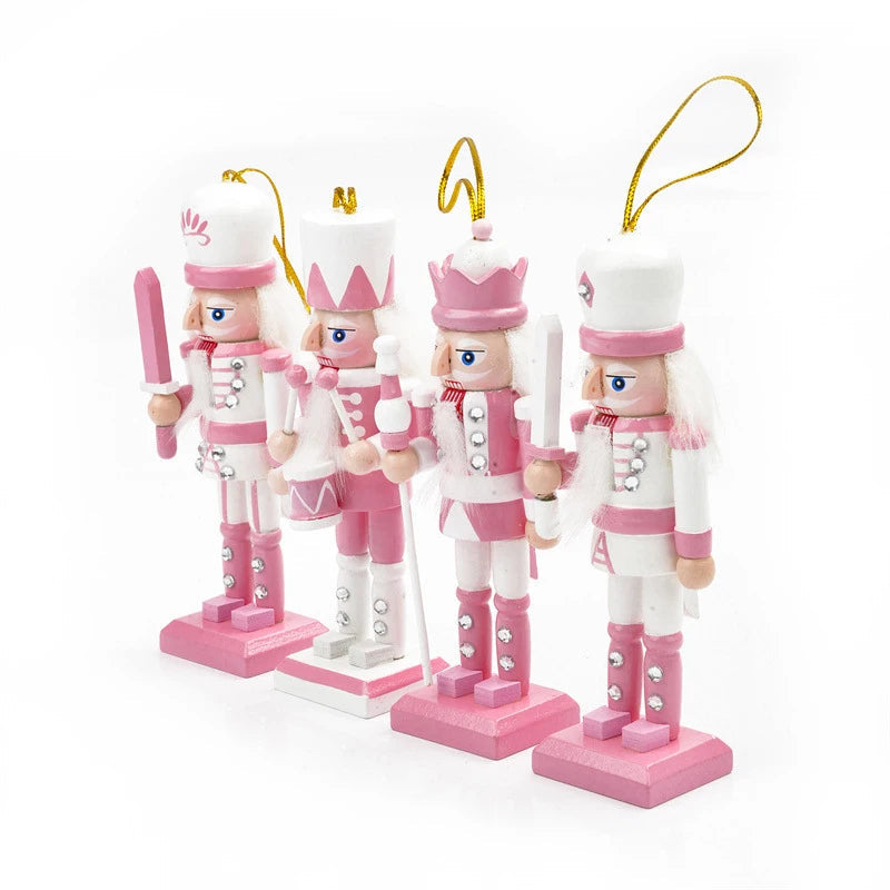 Handgemachter Notenknacker Cartoonstil Rosa Holz 12 cm 4