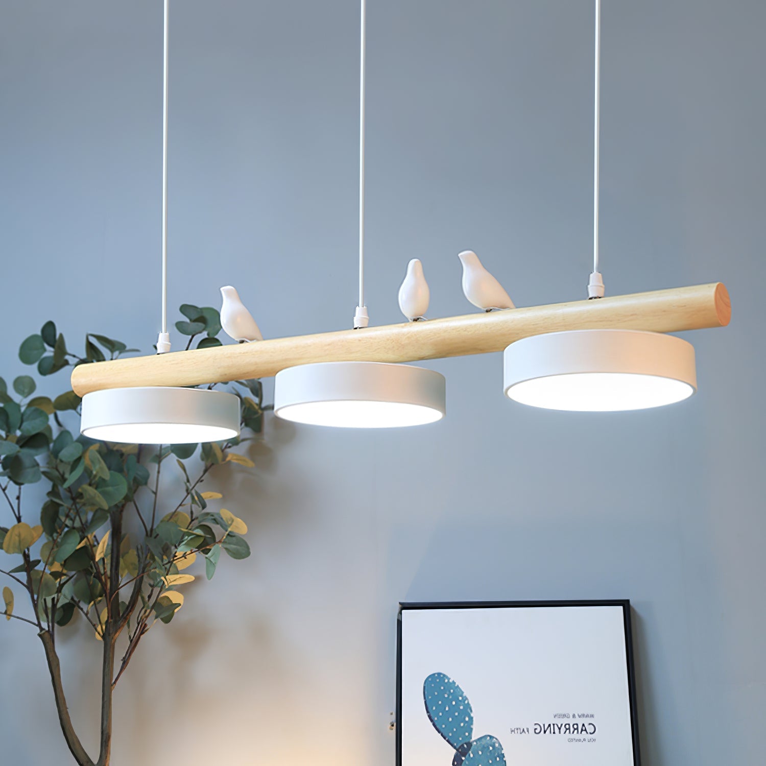 Hängelampe Naturdesign mit Vogel Holz Pendelleuchte für Esstisch Innenräume 7