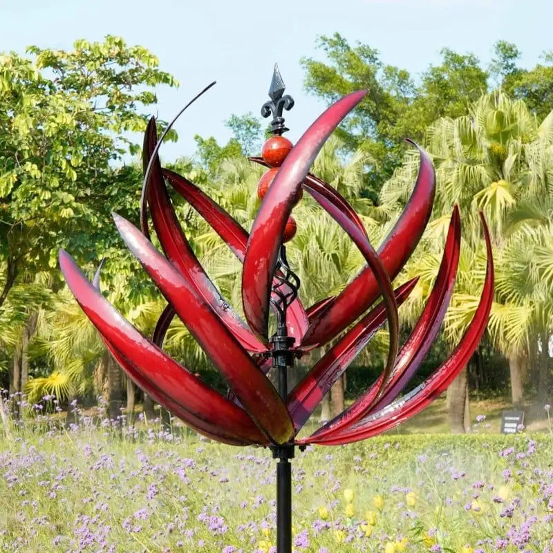 Harlow Windgetriebene kinetische Kunstskulptur – Eleganter Gartenspinner aus Metall 4