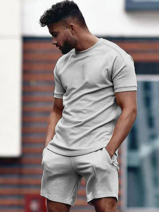 Herren T-Shirt Set Atmungsaktiv Baumwolle Shorts Komfortabel Sommer Outfit-1