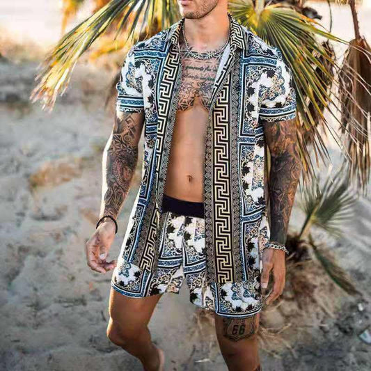 Männer Sommer Set Kurzarm Hemd Atmungsaktiv Baumwolle Shorts-1