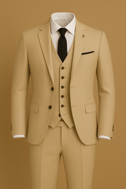 Eleganter Herren Anzug Beige 3-teiliges Set aus Polyester für Hochzeit & Business-1