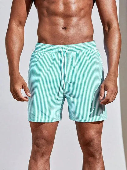 Herren Badeshorts Streifen Schnelltrocknend Verstellbarer Kordelzugbund Baumwolle 4