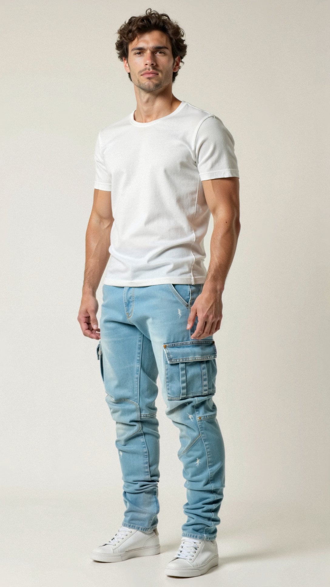 Herren Cargo-Jeans Dehnbar Schlanker Schnitt Baumwolle 1