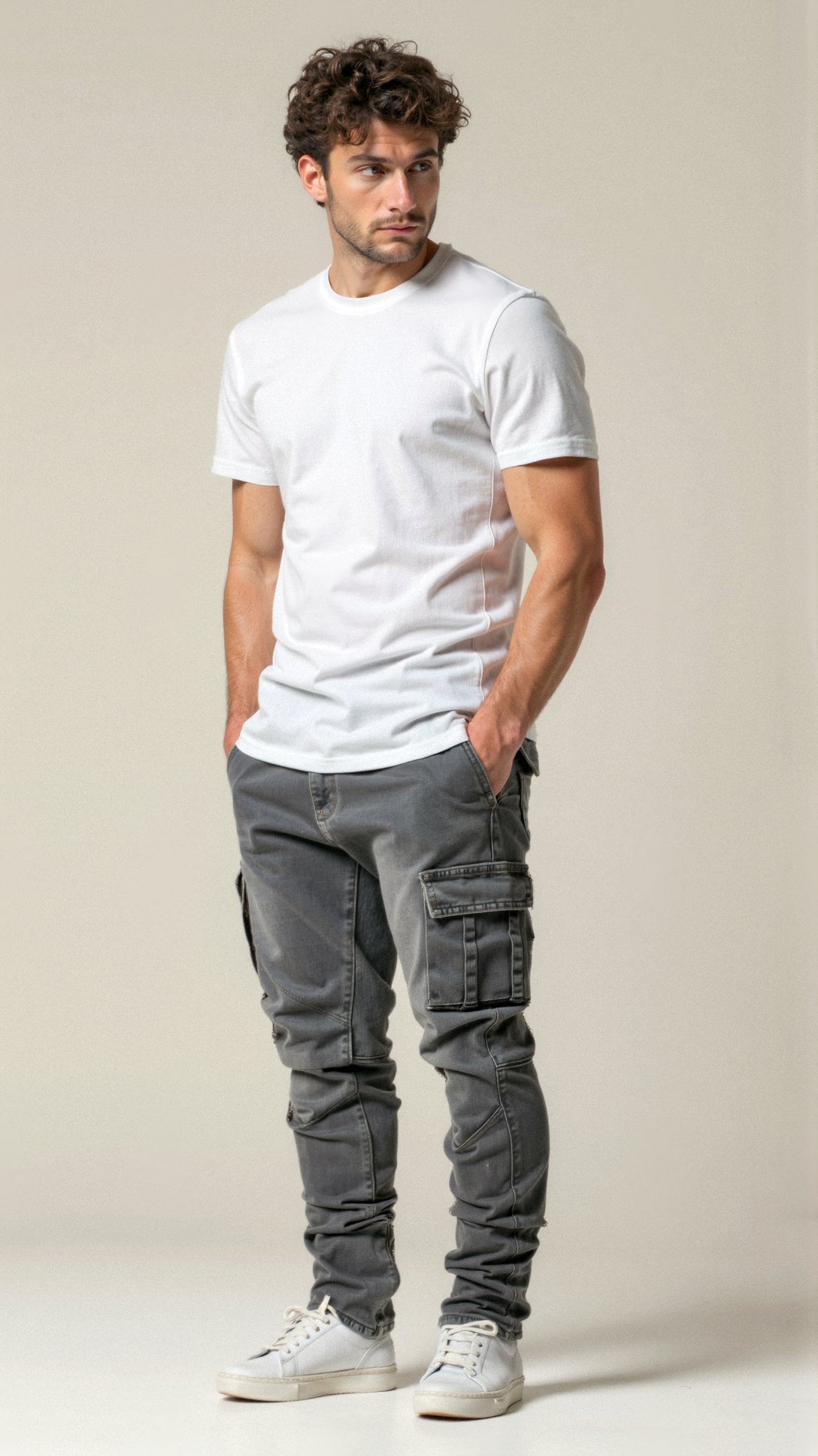 Herren Cargo-Jeans Dehnbar Schlanker Schnitt Baumwolle 2