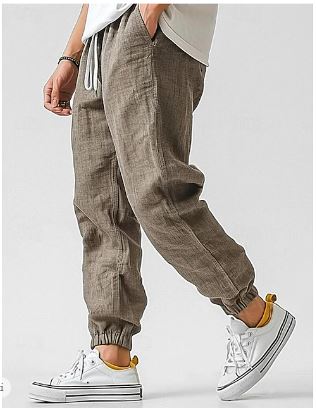 Herren Cargohose Hochgezogene Taille Atmungsaktives Leinen-Baumwoll-Gemisch 0