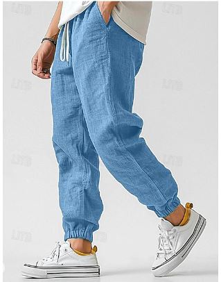 Herren Cargohose Hochgezogene Taille Atmungsaktives Leinen-Baumwoll-Gemisch 1