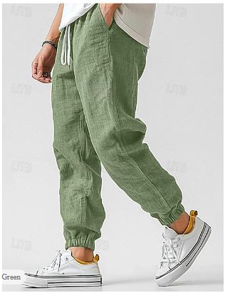 Herren Cargohose Hochgezogene Taille Atmungsaktives Leinen-Baumwoll-Gemisch 2