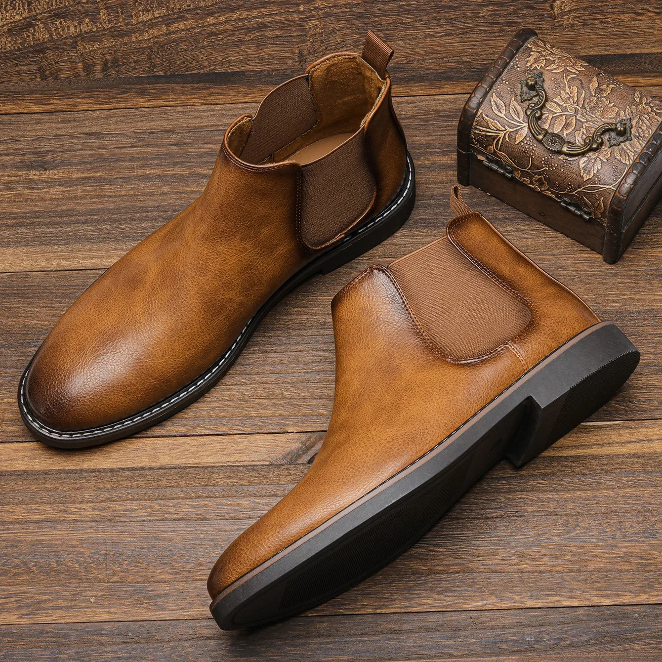 Herren Chelsea-Stiefel Schwarz Hochwertiges Leder Minimalistisches Design 3