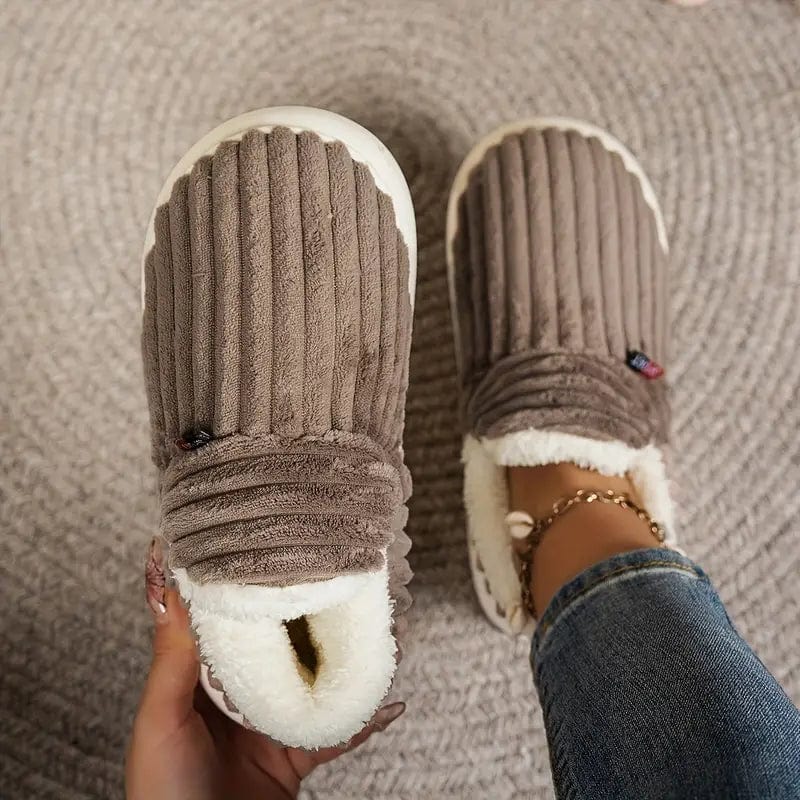 Herren Hausschuhe Cord-Slipper Sherpa-Gefüttert Rutschfeste Sohle 4